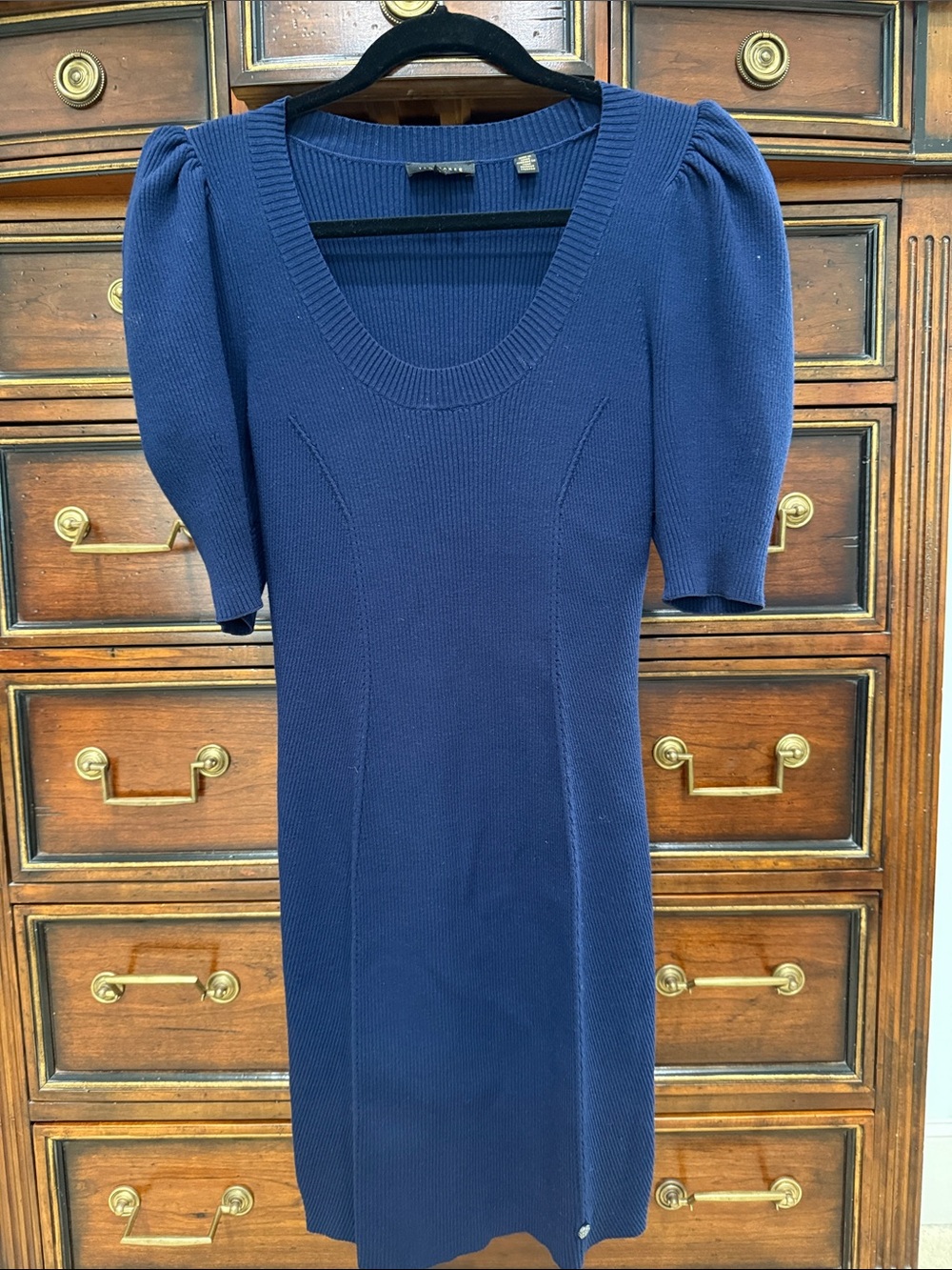 Ted Baker Navy Puff-Sleeve Knit Dress -